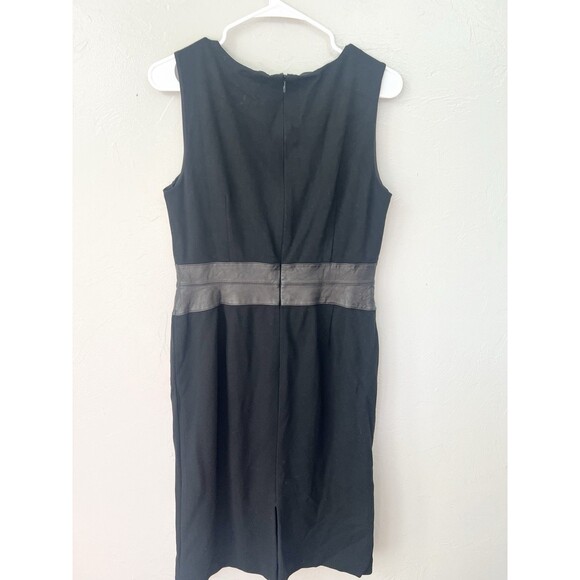 Lafayette 148 New York Black Sheath Wool Leather Dress Zip Back Leather Waist 8 - Picture 4 of 7